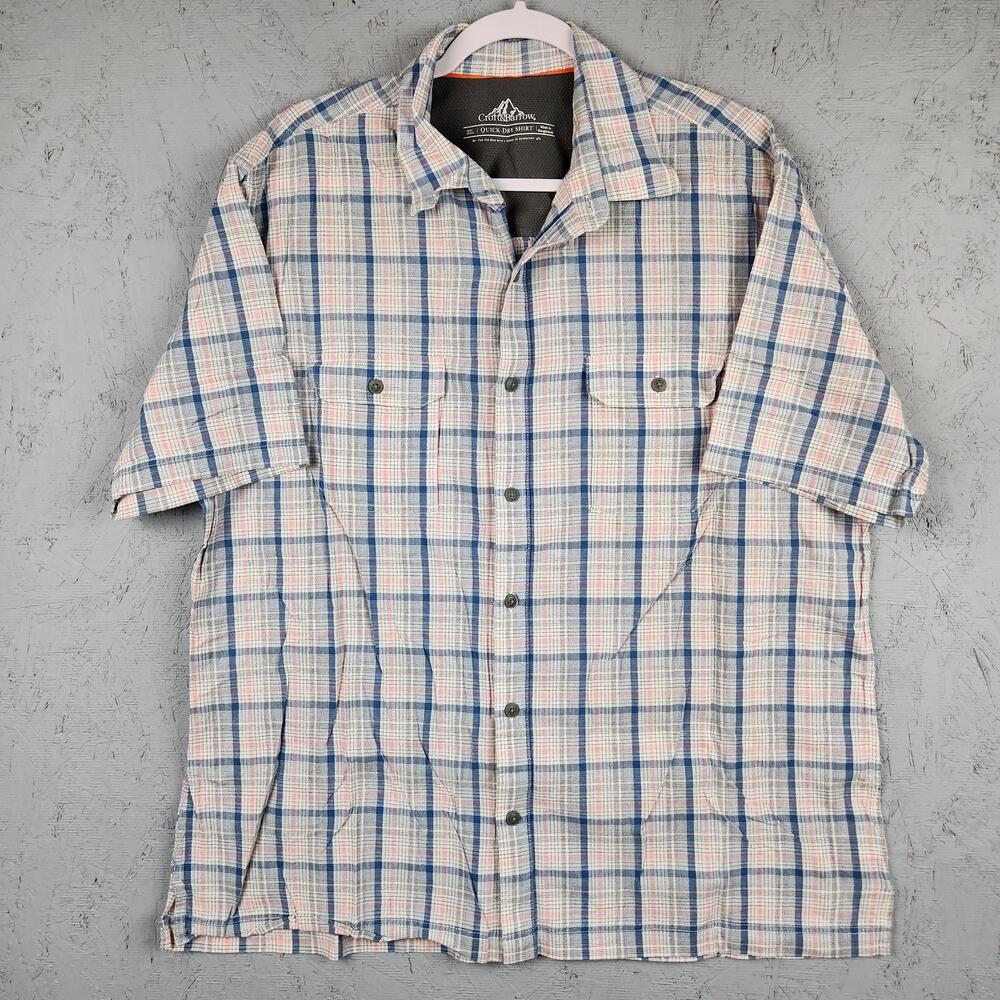 Croft & Barrow Shirt Mens XL Blue Pink Plaid Quick Dry Vented Back Short Sleeve